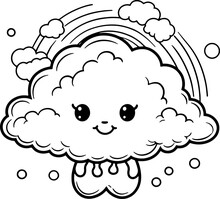 Coloring Book Illustration Rainbow Kawaii Coloring Page, Anime Coloring Pages