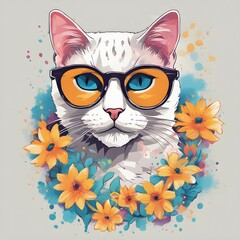  Cat With Flower Graphic Design