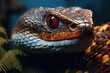 Extreme close up view of venomous snake head