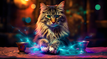 Wall Mural - A magical fluffy cat is a wizard.