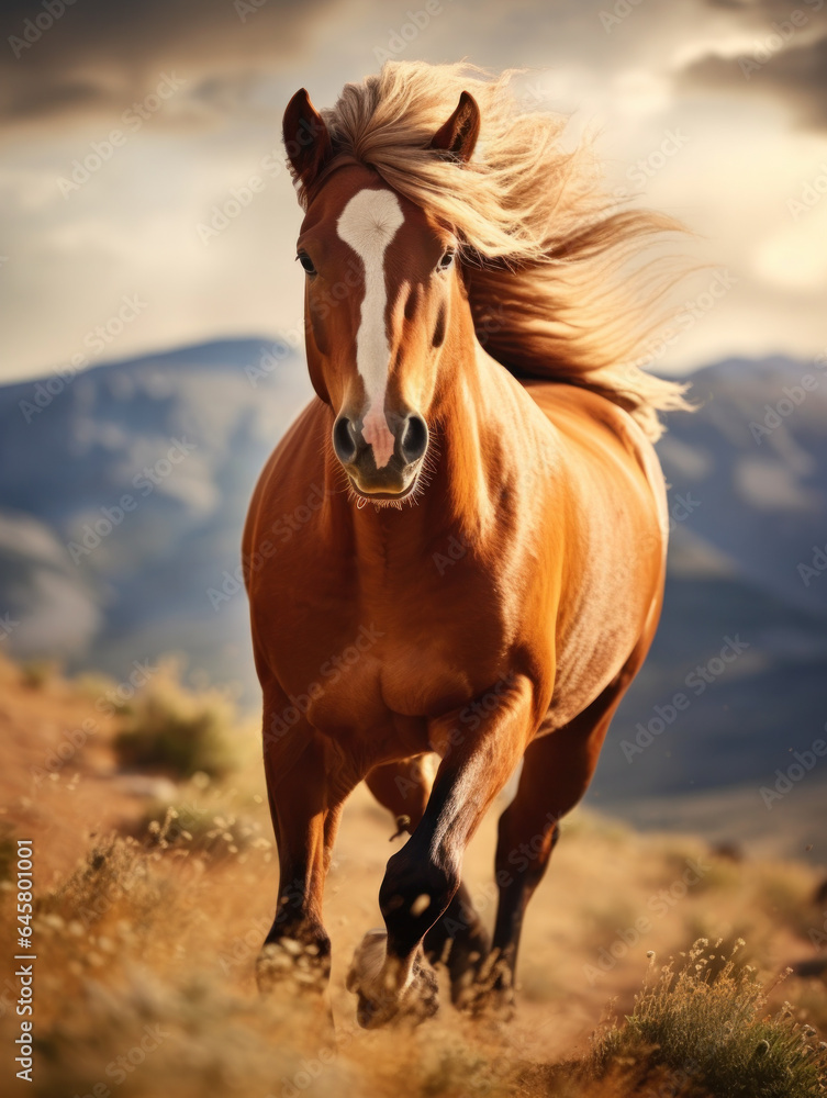 Horse in its Natural Habitat, Wildlife Photography, Generative AI