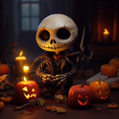 Wall Mural - Jack the skeleton preparing for Halloween