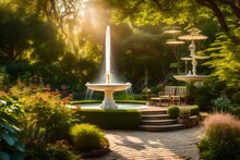 A Fountain A Heart Of A Garden . AI Generative
