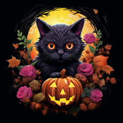 Wall Mural - Halloween cat logo (greeting card, flyer etc.)