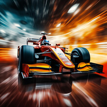 A Racing Car Passes The Track, With Motion Blur Background