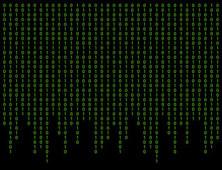 Abstract binary code zero one endless matrix. In techno style, print for streetwear, t-shirts, hoodies and sweatshirts. Pattern isolated on black background