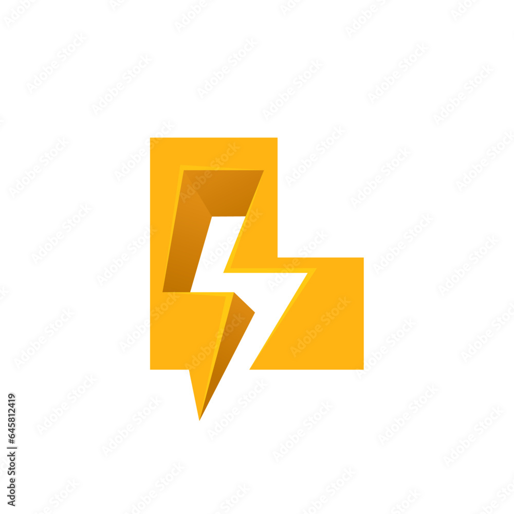 L letter logo with negative space lightning. Flash vector monogram ...