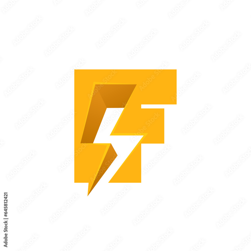 F letter logo with negative space lightning. Flash vector monogram ...
