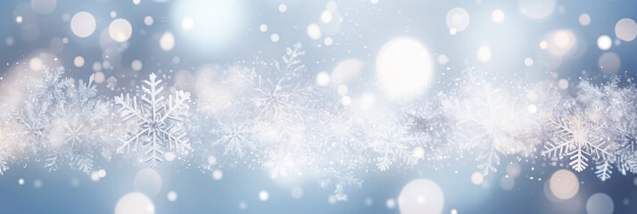 Wall Mural - Defocused Christmas background with snowflakes and bokeh lights. 