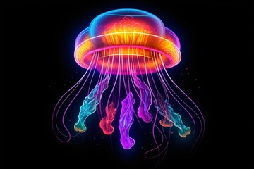 Wall Mural - Graphic neon vector of a jellyfish