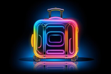 Wall Mural - Graphic colorful neon illustration of a trolley bag