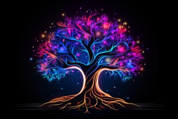 Wall Mural - Radiant neon glowing magical tree - tree of life