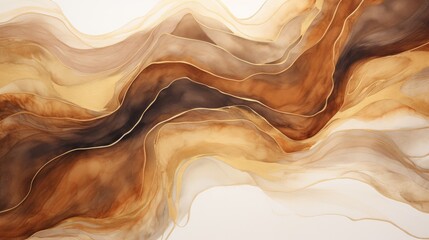 Abstract brown golden shiny glow wavy background. Gold glitter waves in earth tone colors textured design. Luxury caramel chocolate cocoa coffee fluid texture. .