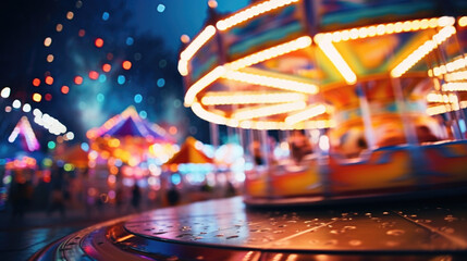 Wall Mural - experience the excitement of a bustling carnival with this bokeh scene, where spinning amut park rid