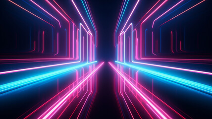 Wall Mural - 3D neon abstract colorful wavy symmetry background banner or header graphic element