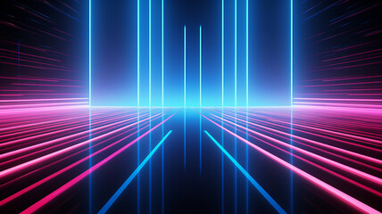 Wall Mural - 3D neon abstract colorful wavy symmetry background banner or header graphic element