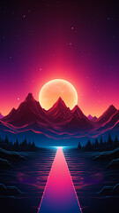 Wall Mural - Synthwave neon glow retro style background banner or wallpaper 