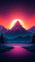 Wall Mural - Synthwave neon glow retro style background banner or wallpaper 