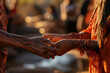 © Sebastian - A close-up of a person's hand leading an indigenous language immersion class outdoors, connecting language to nature. Generative Ai.