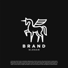 Simple Minimal Linear Pegasus Or Unicorn Winged Horse Logo Design For Your Brand Or Business