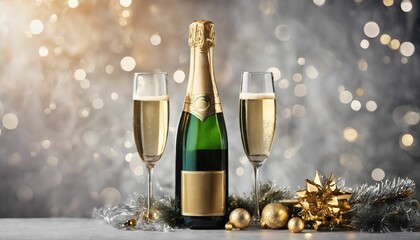 Wall Mural - Winter holidays champagne bottle and glass celebration