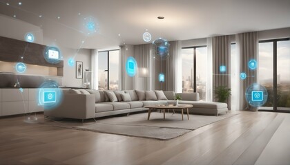 Poster - Internet of Things concept with smart home featuring various connected devices and appliances - AI