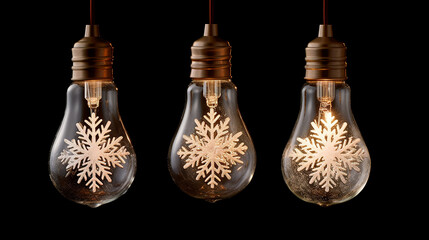 Christmas glowing vintage light bulbs with snowflakes inside