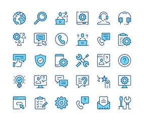 Wall Mural - technical support icons set. vector line icons. blue color outline stroke symbols. modern concepts