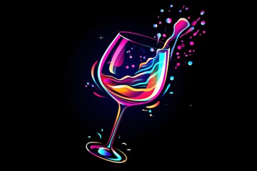 Wall Mural - Radiant neon wine glass vector icon design