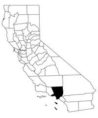 Wall Mural - Map of los Angeles County in California state on white background. single County map highlighted by black colour on California map. UNITED STATES, US