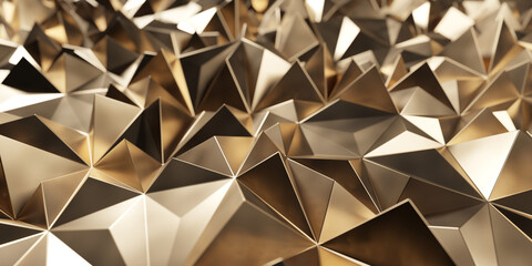 Wall Mural - Gold colored metal geometric pattern with triangular shapes. Poligons background