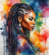 Colorful painting of a black woman in watercolor style made with AI