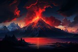 Fototapeta Niebo - Volcano in The Style of Low Poly Art. Creted with Generative AI Technology