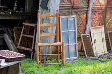 Outdoor Barn Sale With Old Windows And Doors And Furniture