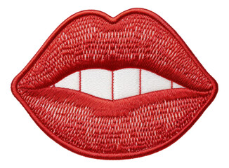 Red lips embroidery patch isolated.