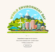 Word environment day Sustainable eco friendly cityscape with Infrastructure and Transportation banner template