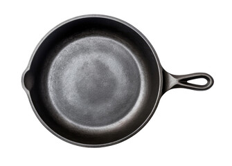 Wall Mural - Empty cast iron pan isolated on transparent background, top view