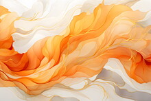 Abstract Swirling Watercolor Flow Art Background In Light Orange And Cream White With Gold