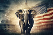 Republican Elephant with American Flag, Capitol, and Senate Building Generative AI