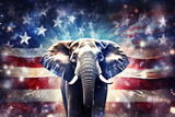Fototapeta Sport - Political Republican Elephant with American Flag - Powerful, Strong, Election, Win, Vote, Presidential Election, President Generative AI