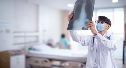 Wall Mural - Doctor checking chest x-ray film in hospital