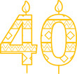 Digital png illustration of yellow 40 birthday candle with pattern on transparent background