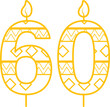 Digital png illustration of yellow 60 birthday candle with pattern on transparent background
