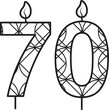 Digital png illustration of black 70 birthday candle with pattern on transparent background