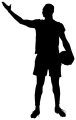 Wall Mural - Digital png illustration of silhouette of rugby male player with ball on transparent background