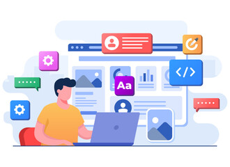 Developer build website User interface, Web design, UI UX, Software development, Web design, Application design, Coding, Web development flat illustration for landing page, mobile app, infographic
