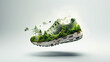 Carbon-Footprint Conscious foot ware, shoe made out of plants and trees,   Sustainability in manufacturing concept