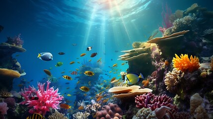 underwater exploration of a vibrant coral reefs and tropical fish. AI generative