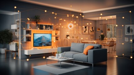 Fototapete - Smart home, Internet of Things with an image of a smart home.