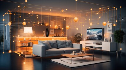 Fototapete - Smart home, Internet of Things with an image of a smart home.